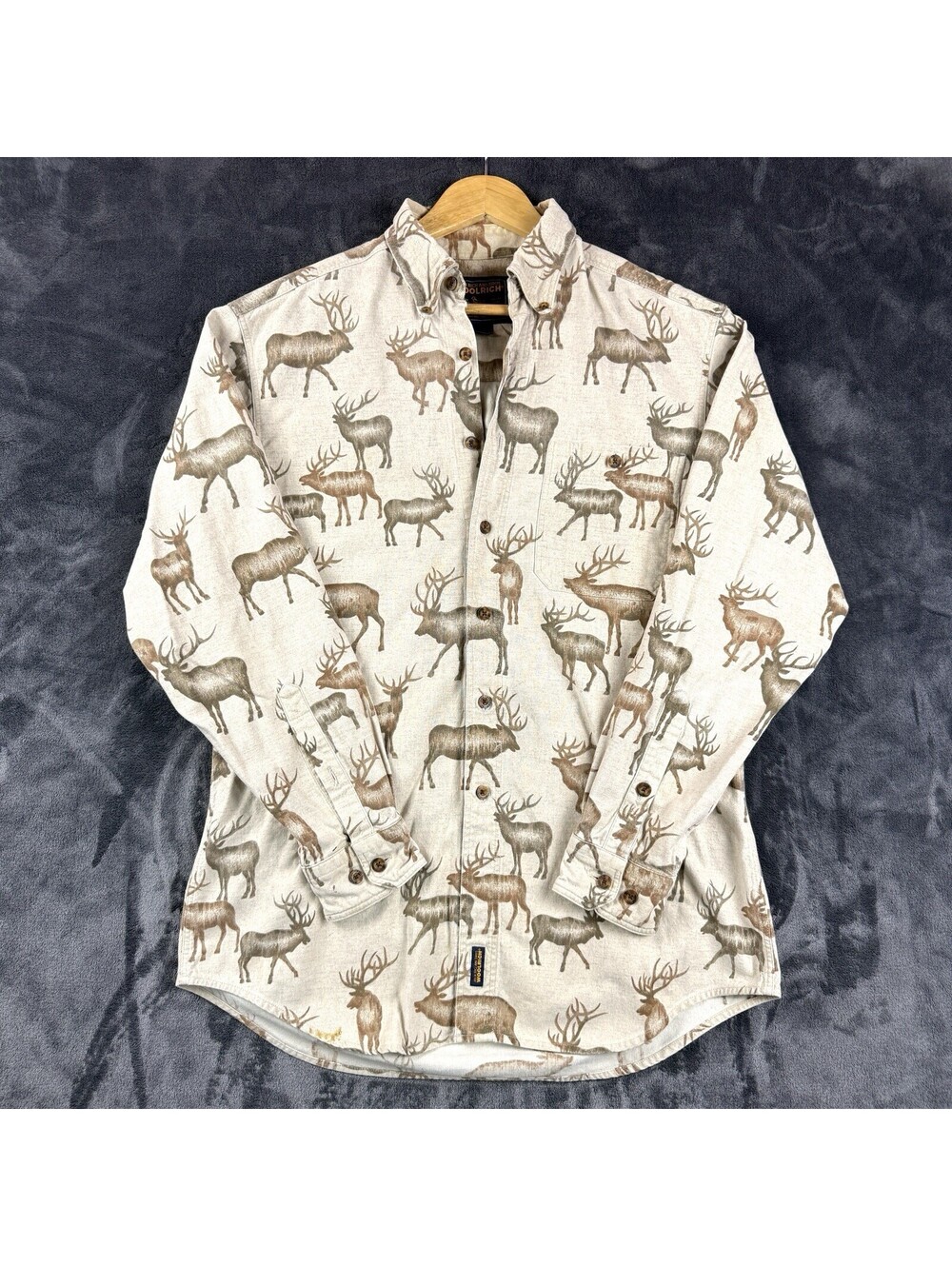 Vintage WoolRich Shirt MenS Ivory Deer Print Cotton Flannel Button Down Heritage